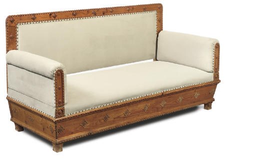 AN OTTOMAN STYLE BRASS-MOUNTED PITCH PINE SOFA
