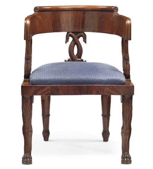 A NORTH ITALIAN MAHOGANY FAUTEUIL DE BUREAU