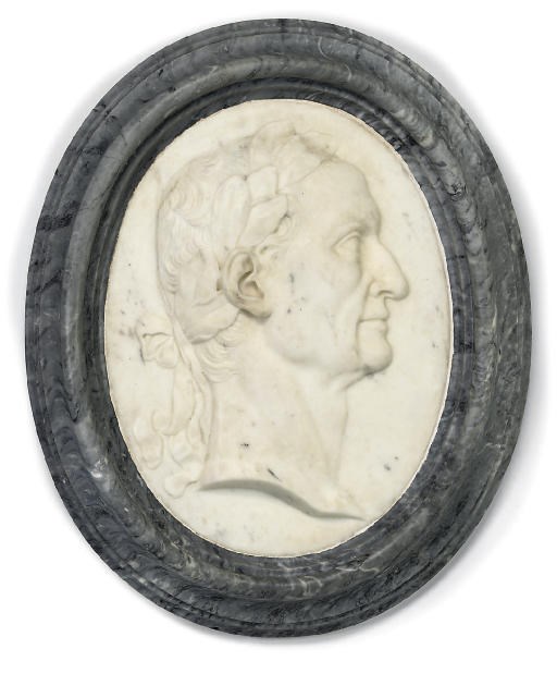 AN ITALIAN WHITE MARBLE PORTRAIT PROFILE RELIEF OF JULIUS CAESAR
