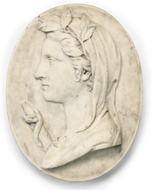 AN ITALIAN WHITE MARBLE PORTRAIT PROFILE RELIEF OF HYGEIA