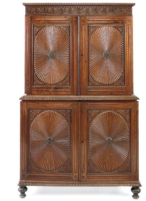 AN ANGLO-INDIAN CARVED PADOUK LINEN PRESS