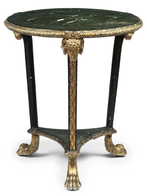 A GREEN-PAINTED GILTWOOD AND GESSO CENTRE TABLE