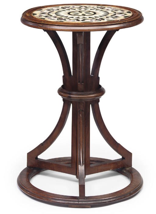 A WALNUT AND SPECIMEN MARBLE CENTRE TABLE