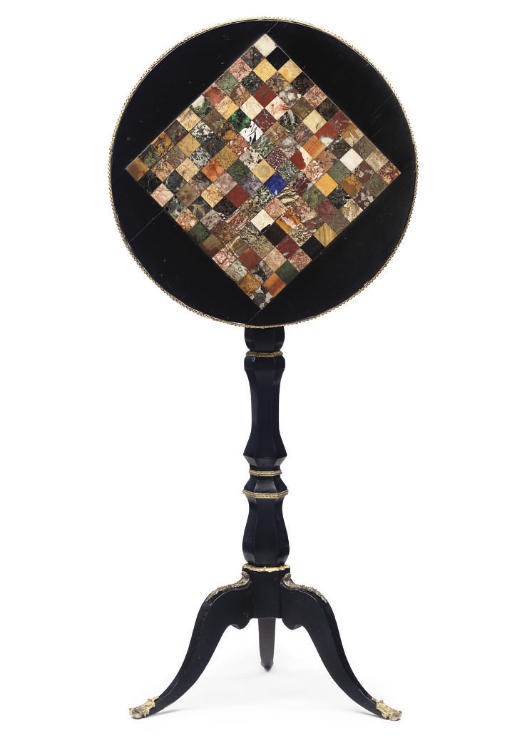 A GILT-METAL MOUNTED EBONISED AND SPECIMEN MARBLE-TOPPED OCCASIONAL TABLE