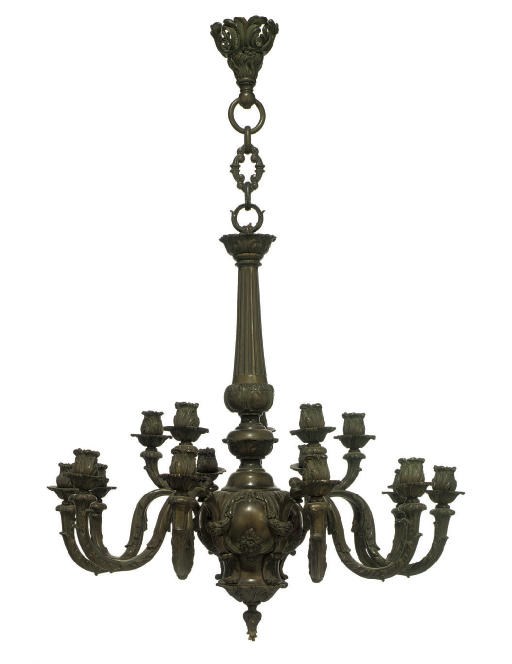 A BRONZE FIFTEEN-LIGHT CHANDELIER