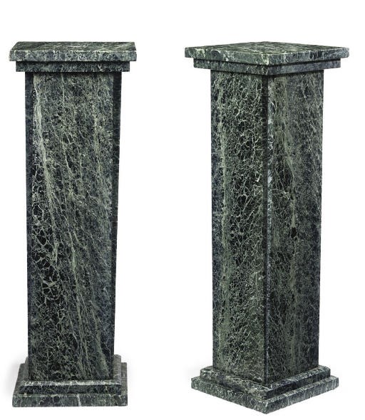 A PAIR OF MAURIN GREEN MARBLE PEDESTALS