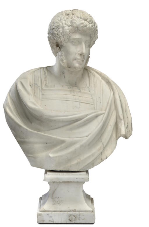AN ITALIAN WHITE MARBLE BUST OF A ROMAN EMPEROR
