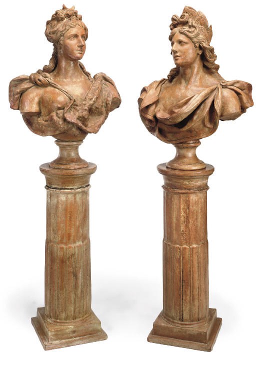 A PAIR OF ITALIAN TERRACOTTA BUSTS OF APOLLO AND DIANA