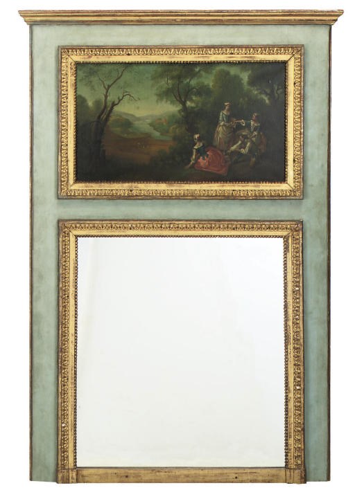 A FRENCH PARCEL GILT AND PALE BLUE PAINTED TRUMEAU