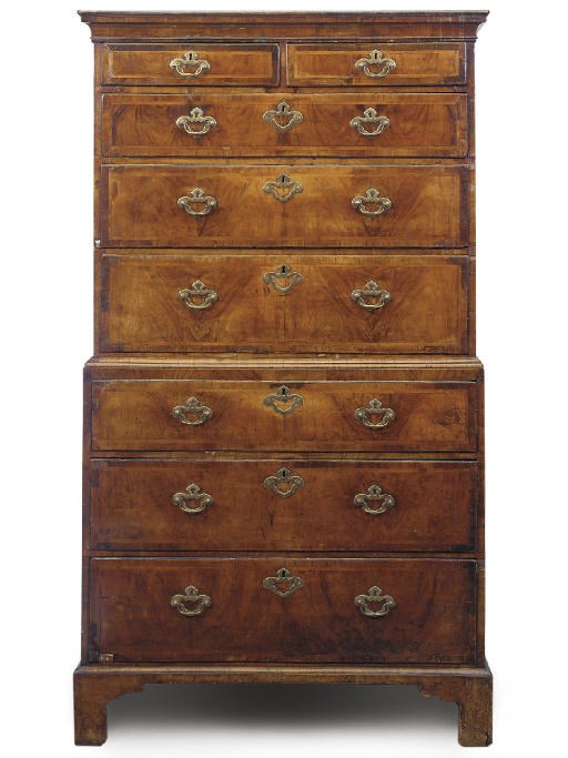 A GEORGE I WALNUT AND OAK TALLBOY