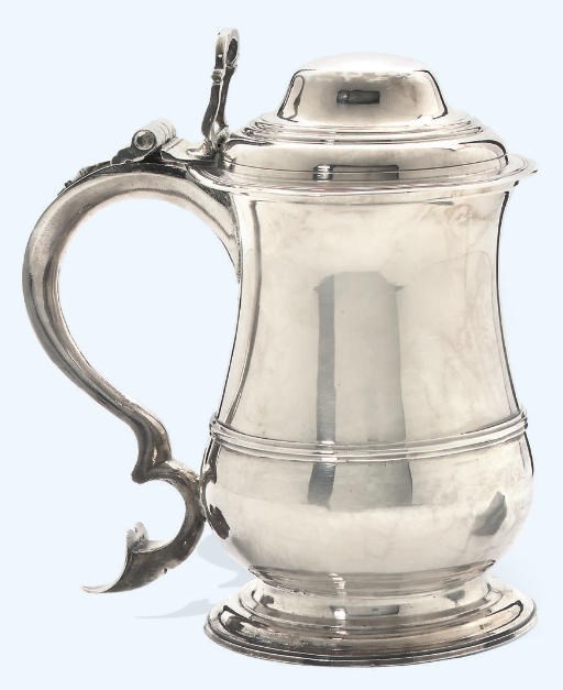 A GEORGE II SILVER PINT TANKARD
