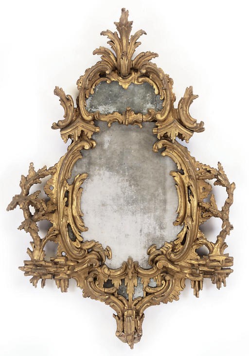 A GEORGE II GILTWOOD MIRROR