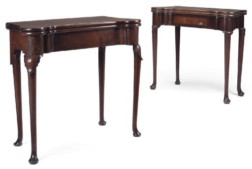 A MATCHED PAIR OF GEORGE II MAHOGANY GAMES AND TEA TABLES
