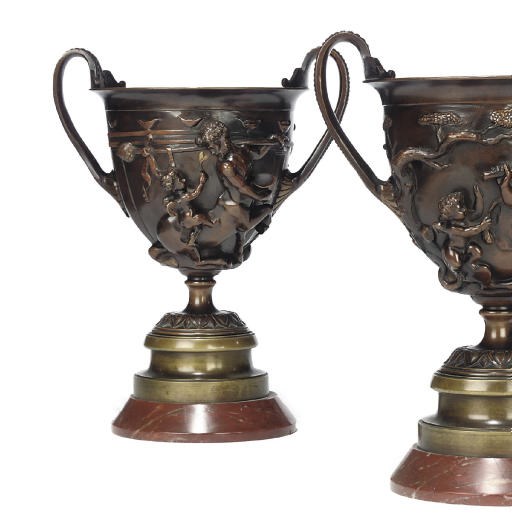 A PAIR OF FRENCH BRONZE URNS