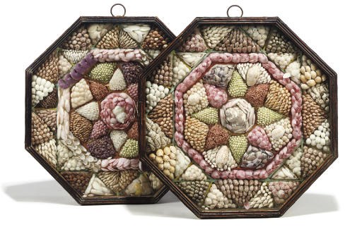 A PAIR OF SHELL-WORK VALENTINES