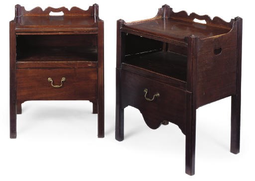 A MATCHED PAIR OF GEORGE III MAHOGANY TRAY TOP BEDSIDE CUPBOARDS