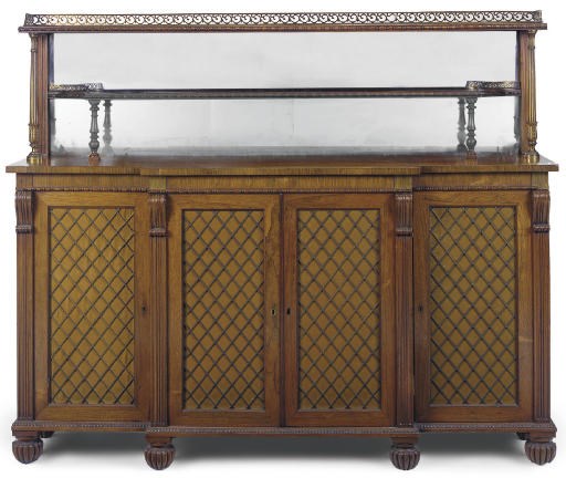 A REGENCY ROSEWOOD BREAKFRONT SIDE CABINET