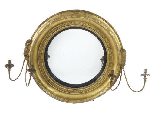 A LATE REGENCY GILTWOOD AND GESSO CONVEX GIRANDOLE