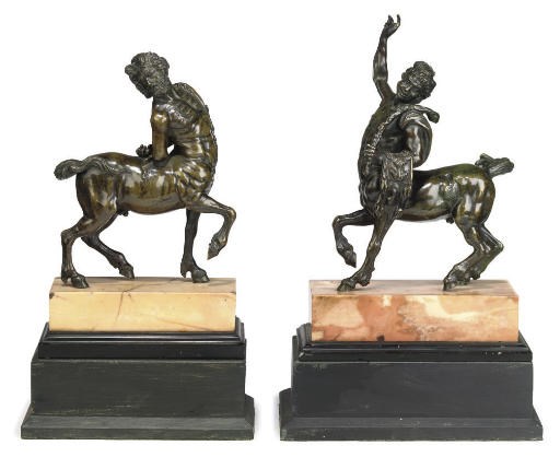 A MATCHED PAIR OF ITALIAN BRONZE MODELS OF THE FURIETTI CENTAURS