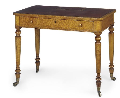 A WILLIAM IV BIRD'S EYE MAPLE CHAMBER WRITING TABLE