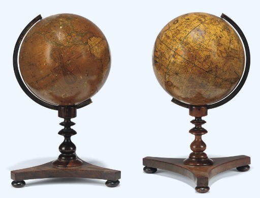 A PAIR OF EARLY VICTORIAN 5½ INCH TERRESTIAL AND CELESTIAL TABLE GLOBES