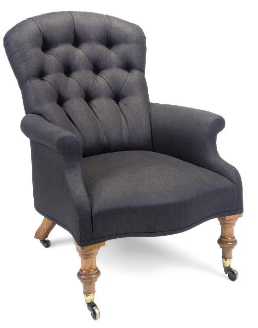 AN EARLY VICTORIAN ASH AND UPHOLSTERED ARMCHAIR