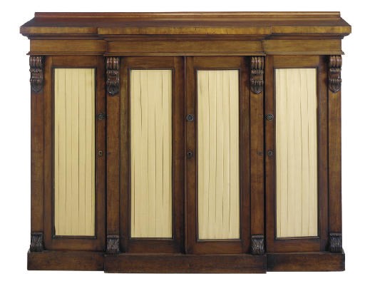 AN EARLY VICTORIAN MAHOGANY BREAKFRONT SIDE CABINET