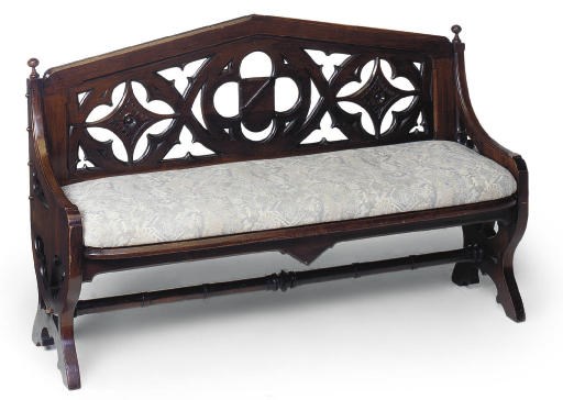 A LATE VICTORIAN WALNUT BENCH