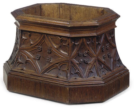 A MID-VICTORIAN OAK OCTAGONAL WINE COOLER