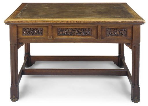 A MID-VICTORIAN OAK LIBRARY TABLE