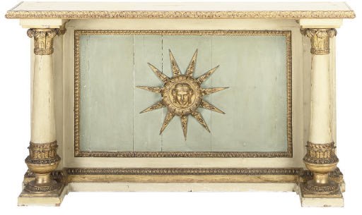 AN ITALIAN EMPIRE CREAM AND BLUE PAINTED AND PARCEL GILT CONSOLE TABLE