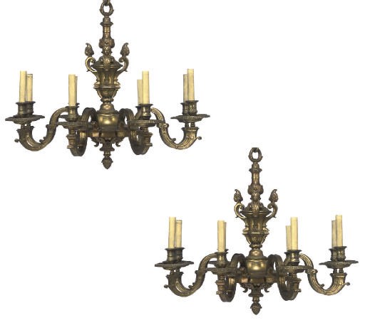 A PAIR OF FRENCH GILT-BRONZE EIGHT-LIGHT CHANDELIERS