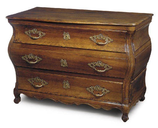 A LOUIS XV PROVINCIAL WALNUT BOMBE COMMODE