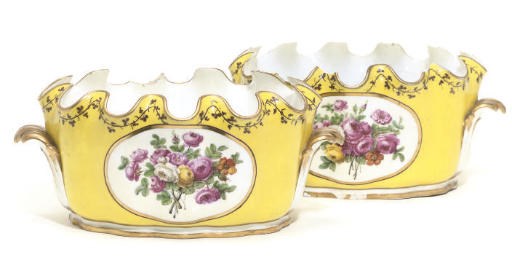A PAIR OF SEVRES YELLOW-GROUND GLASS COOLERS (VERRIERS CRENELES)
