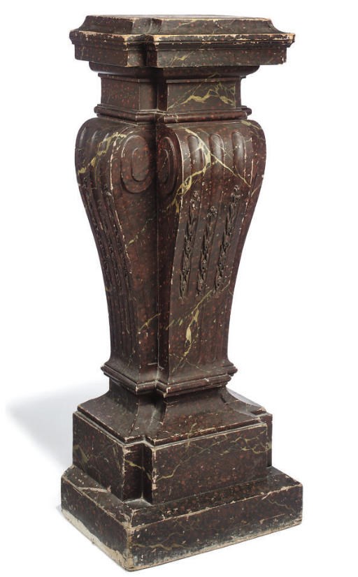 A MARBLEISED WOOD PEDESTAL