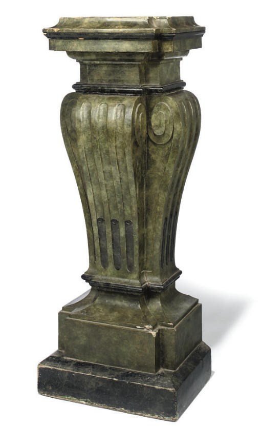 A MARBLEISED WOOD PEDESTAL