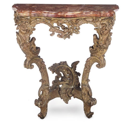 A LOUIS XV CARVED GILTWOOD CONSOLE TABLE