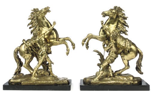 A PAIR OF GILT-BRONZE MODELS OF THE MARLEY HORSES