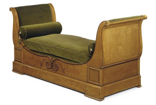 A CHARLES X BIRDS EYE MAPLE AND ROSEWOOD SINGLE BED