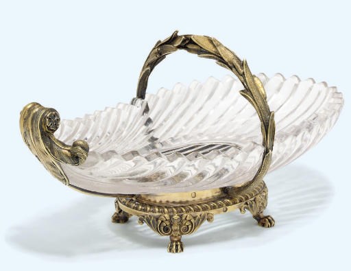 A FRENCH SILVER-GILT MOUNTED GLASS BUTTER DISH