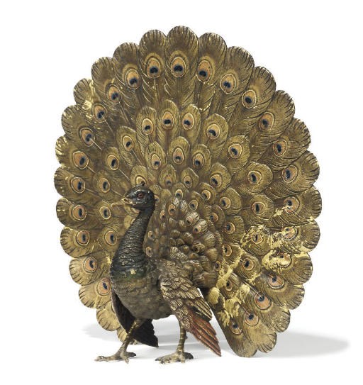 AN AUSTRIAN COLD-PAINTED BRONZE MODEL OF PEACOCK