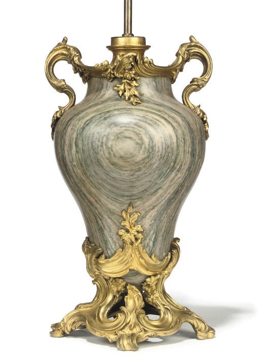 A GILT-BRONZE MOUNTED CIPOLLINO MARBLE TABLE LAMP