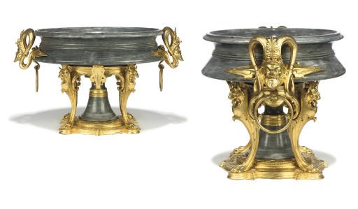 A NAPOLEON III GILT-BRONZE MOUNTED GREY MARBLE JARDINIERE