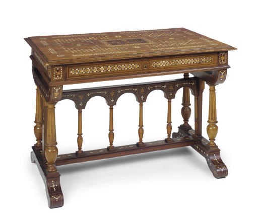 A NORTH ITALIAN WALNUT AND MARQUETRY CENTRE TABLE