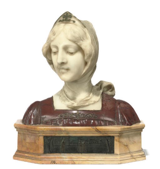 AN ITALIAN ALABASTER AND MARBLE BUST 'BEATRICE'