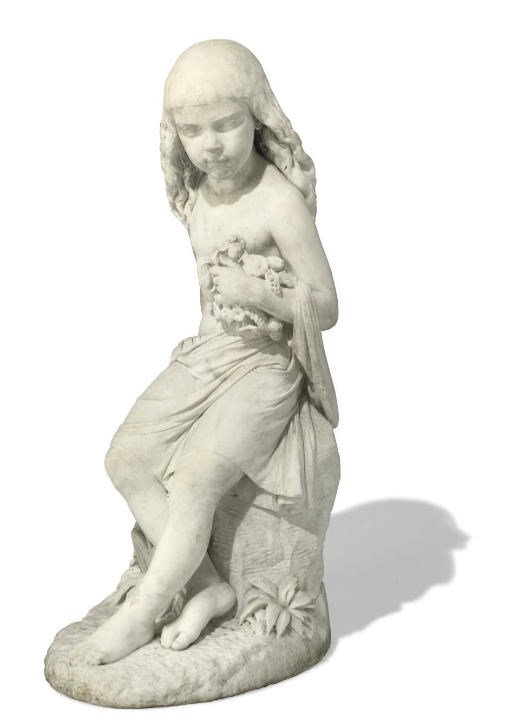 AN ITALIAN CARVED MARBLE FIGURE OF A GIRL