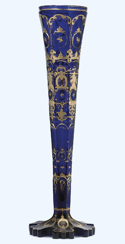 A BOHEMIAN BLUE GLASS VASE