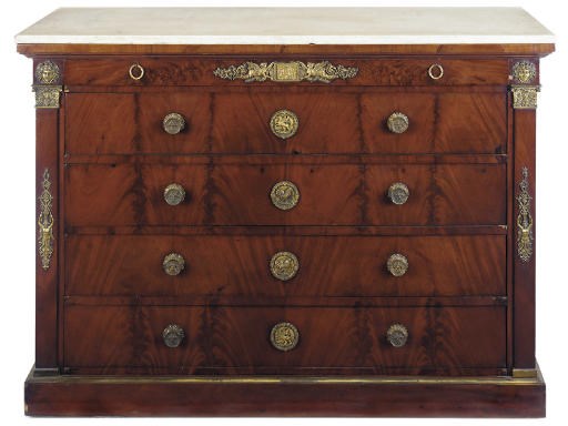 A FRENCH GILT-METAL MOUNTED MAHOGANY COMMODE