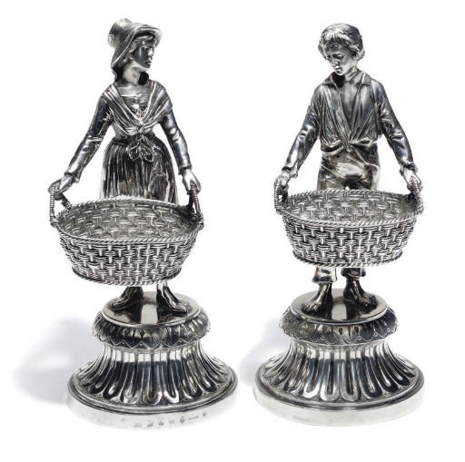 A PAIR OF GERMAN SILVER FIGURAL STANDING SALTS