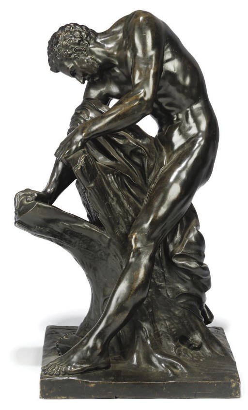 A LARGE FRENCH BRONZE MODEL OF MILO OF CROTON